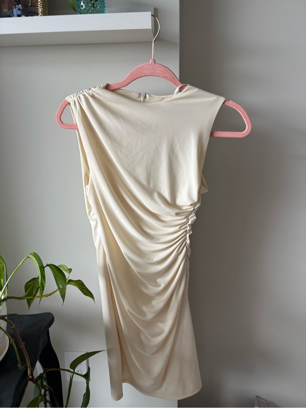 Zara Cream Sleeveless Draped Midi Dress
